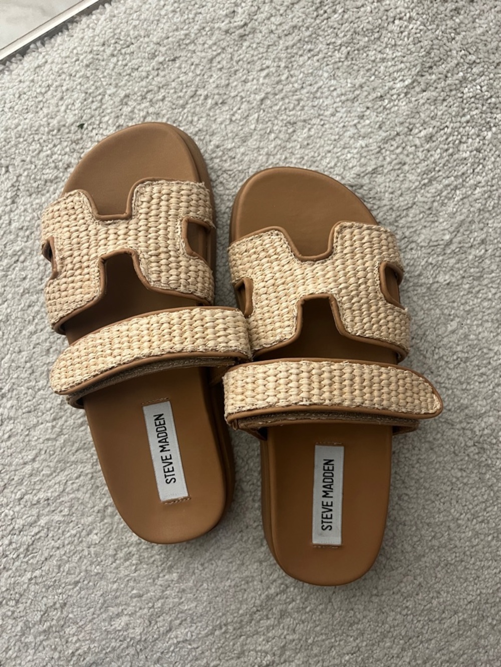 Steve Madden Beige Woven Double-Strap Slide Sandals